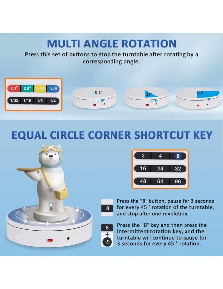 BASE GIRATORIA ELÉCTRICA PLATAFORMA ROTATORIA 20CM 20KG 360° CON MANDO A DISTANCIA PARA FOTOGRAFIA CON BASE BLANCA