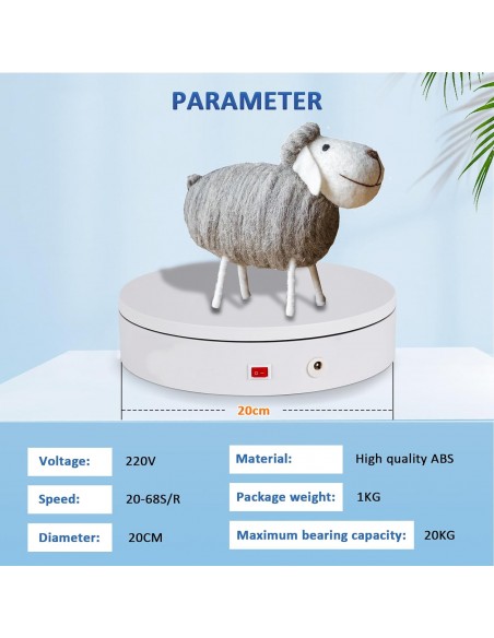 BASE GIRATORIA ELÉCTRICA PLATAFORMA ROTATORIA 20CM 20KG 360° CON MANDO A DISTANCIA PARA FOTOGRAFIA CON BASE BLANCA